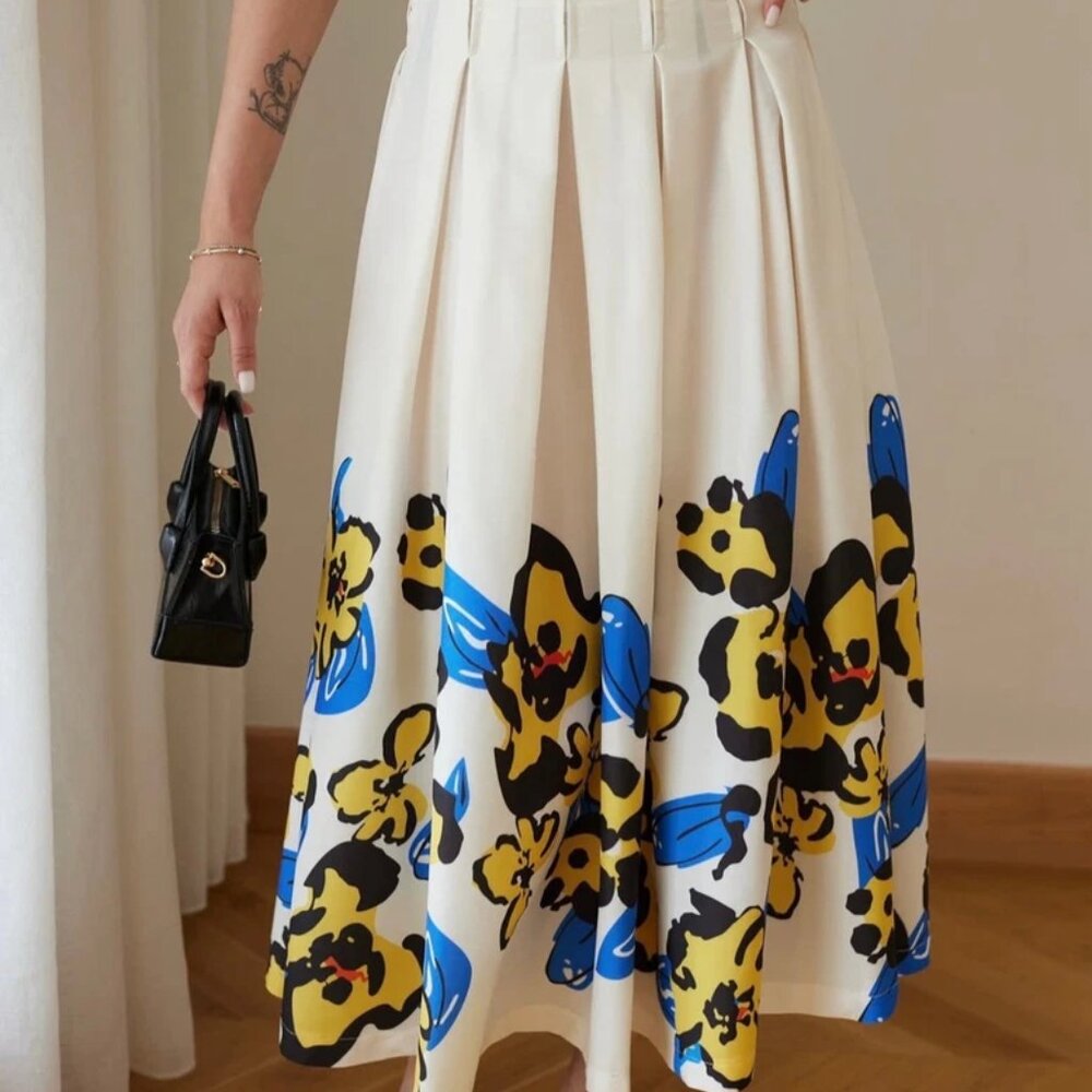 NWT ZARA ZW COLLECTION PRINTED PLEATED SKIRT S - Picture 2 of 6